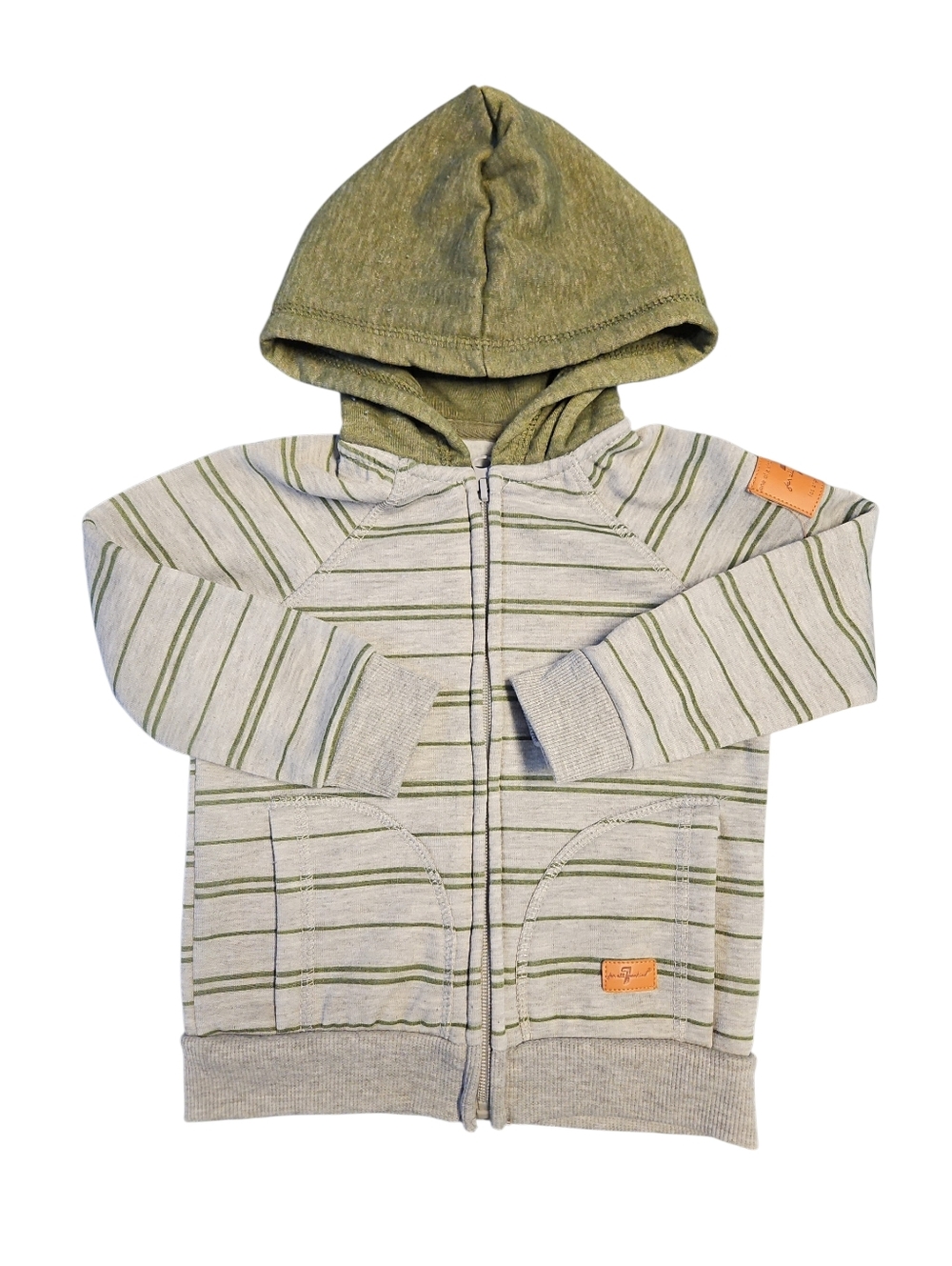 7 For All Mankind Kids Hooded Zip-Up Sweatshirt - Olive Stripe Size 2T